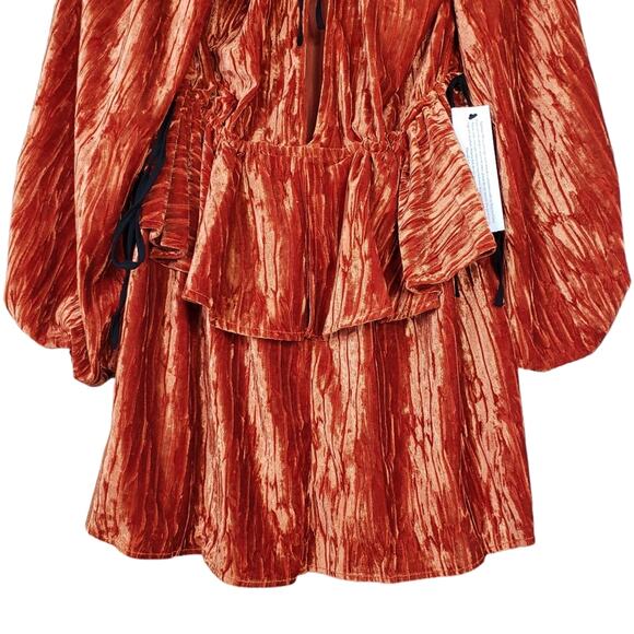 TOPSHOP Womens 6 Balloon Sleeve Velvet Minidress in Orange NEW Fits like 2-4 - Picture 9 of 15